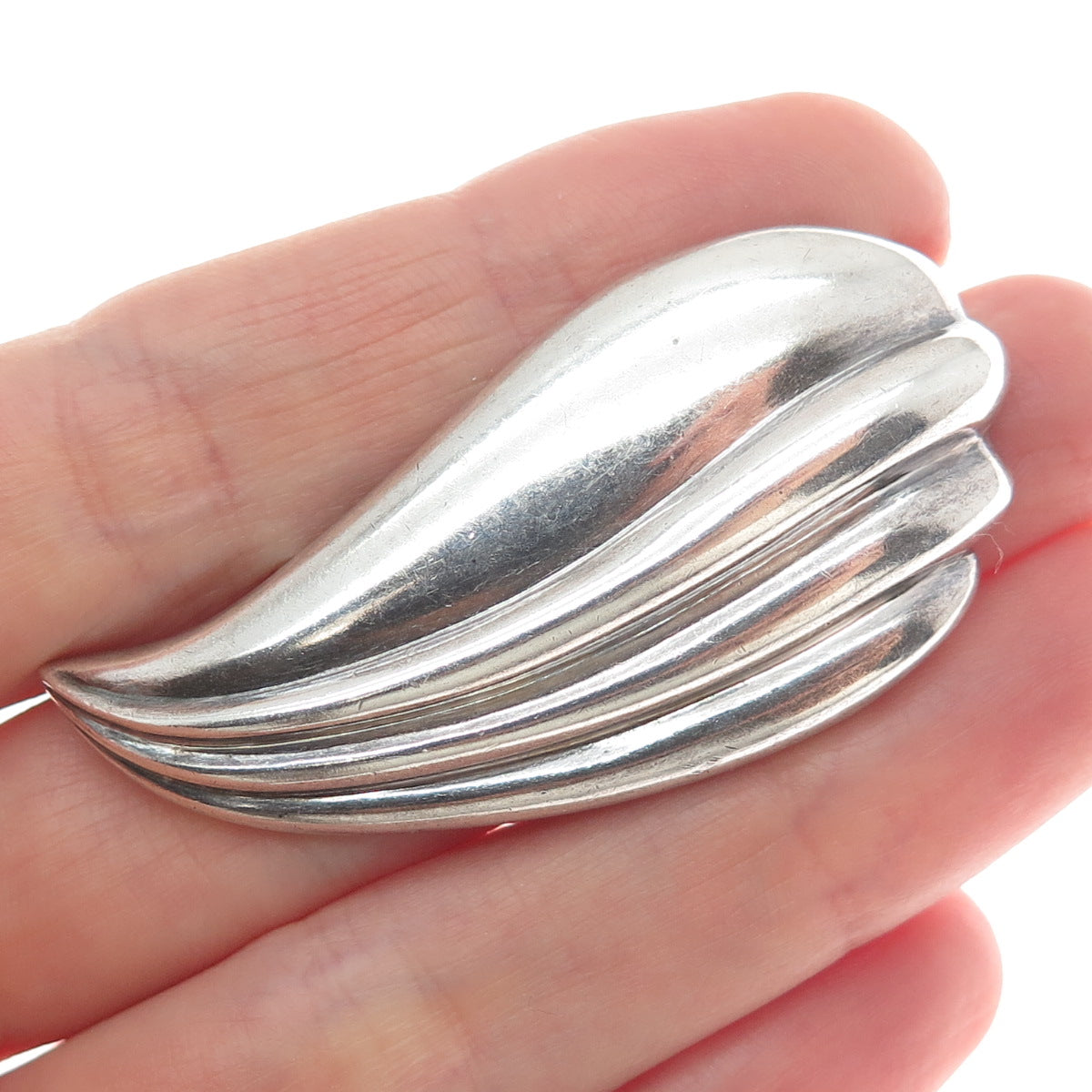 KRYPELL 925 Sterling Silver Vintage Modernist Petal Pin Brooch