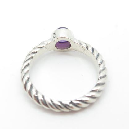 925 Sterling Silver Vintage Real Amethyst Gemstone Twisted Ring Size 6.5