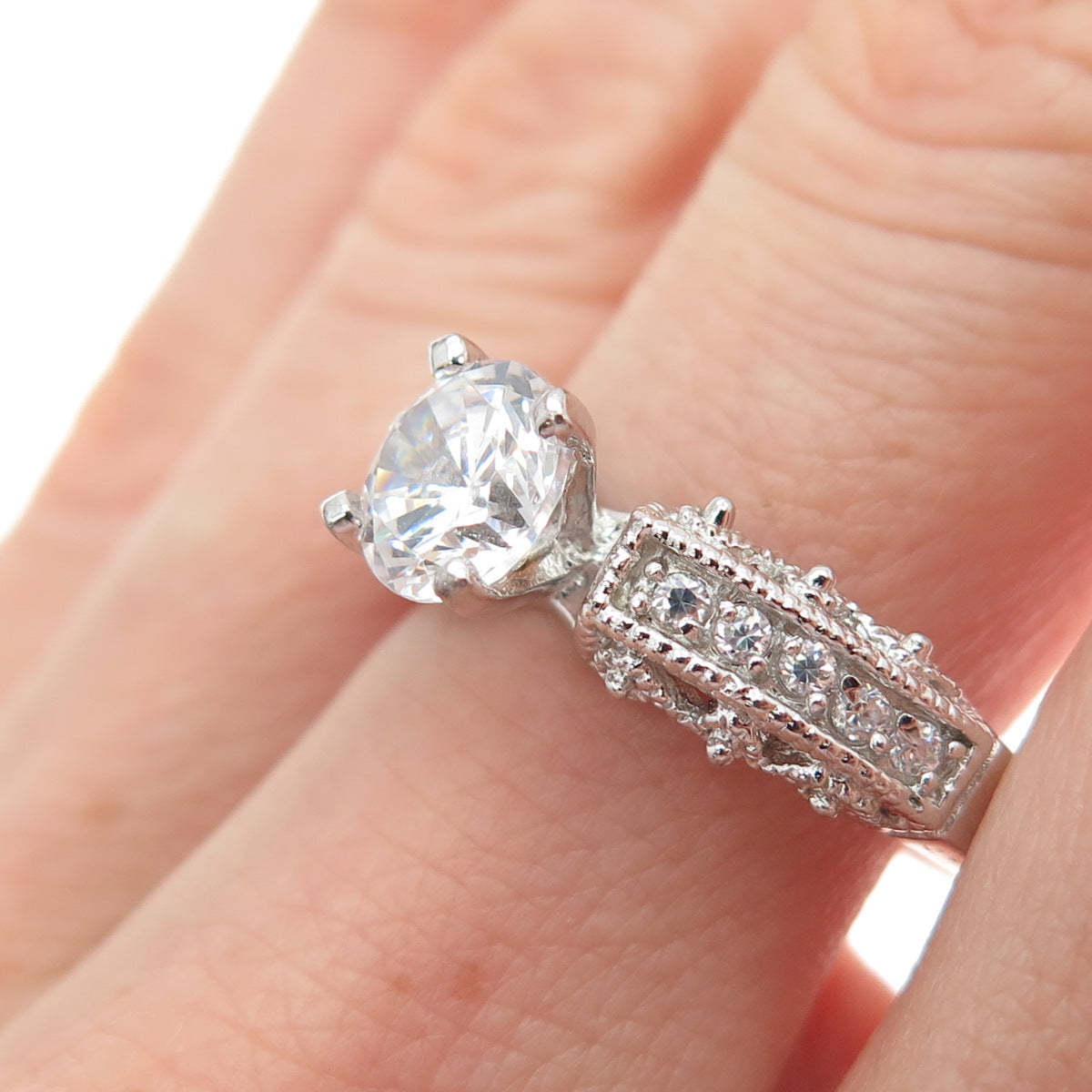 925 Sterling Silver Round-Cut C Z Engagement Ring Size 9.25