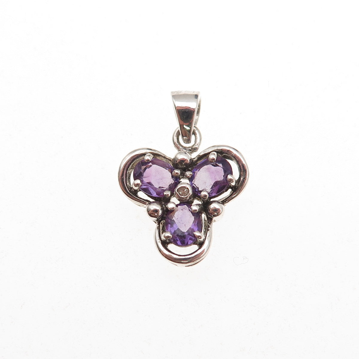 RJ Graziano 925 Sterling Silver Real Diamond & Amethyst Charm Pendant