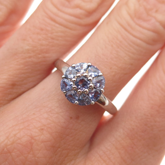 Chuck Clemency 925 Sterling Silver Real Tanzanite Floral Ring Size 7.25