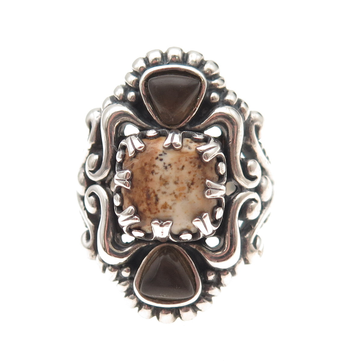 Carolyn Pollack 925 Sterling Silver Vintage Real Jasper & Agate Ring Size 8.25