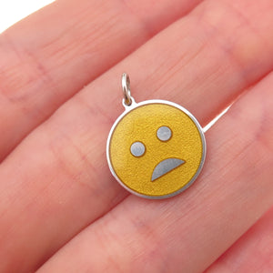 925 Sterling Silver Yellow Enamel Sad Face Emoji Charm Pendant