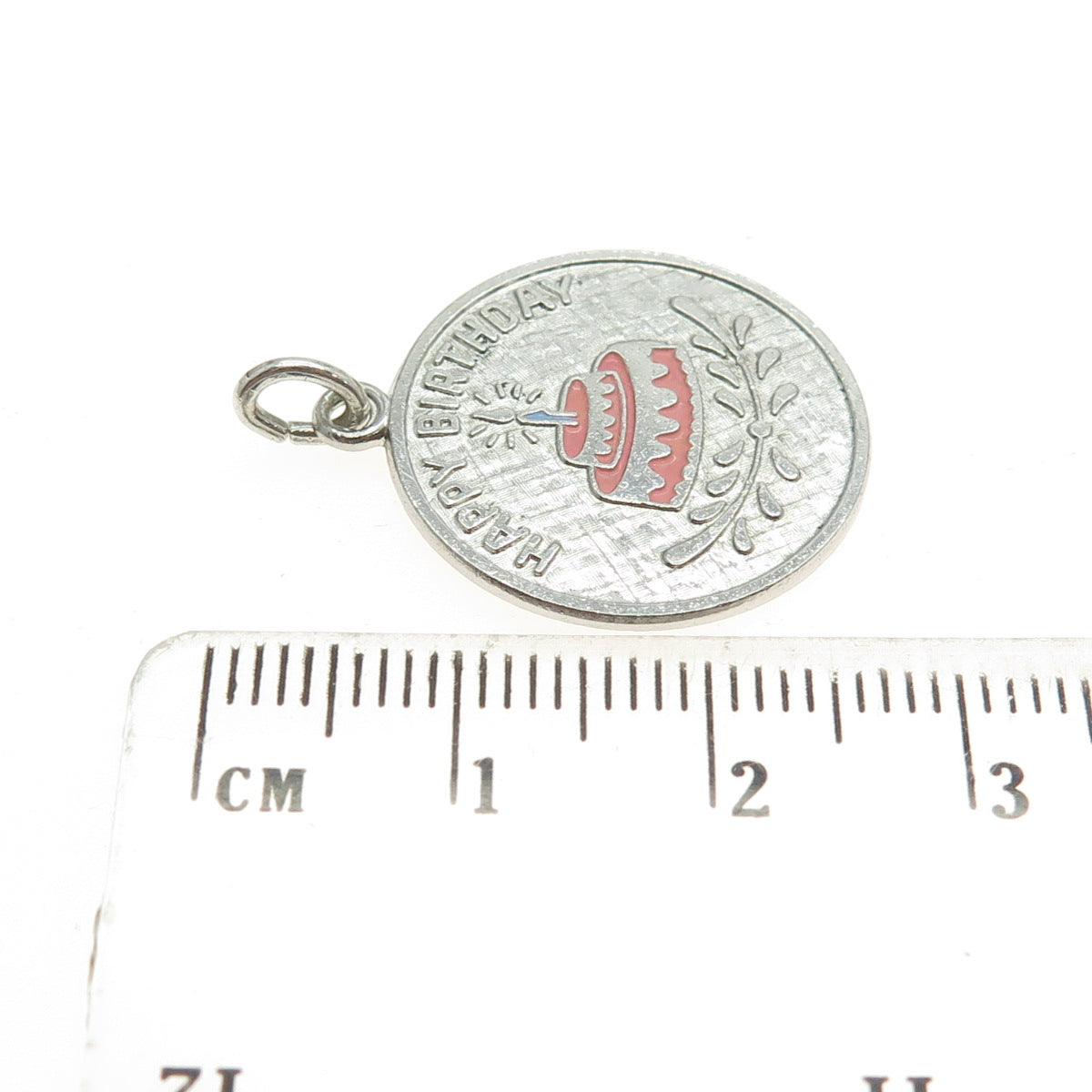 WELLS 925 Sterling Silver Antique Enamel "Happy Birthday" Cake Charm Pendant