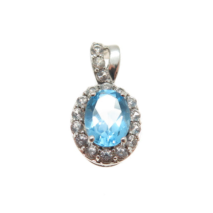 SUN 925 Sterling Silver Real White & Blue Topaz Gemstone Pendant