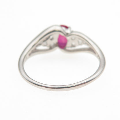 Chuck Clemency 925 Sterling Silver Real Ruby & White Topaz Bypass Ring Size 8