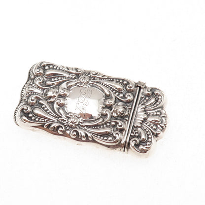 925 Sterling Silver Antique Art Deco Engraved Mono Repousse Vesta Match Case