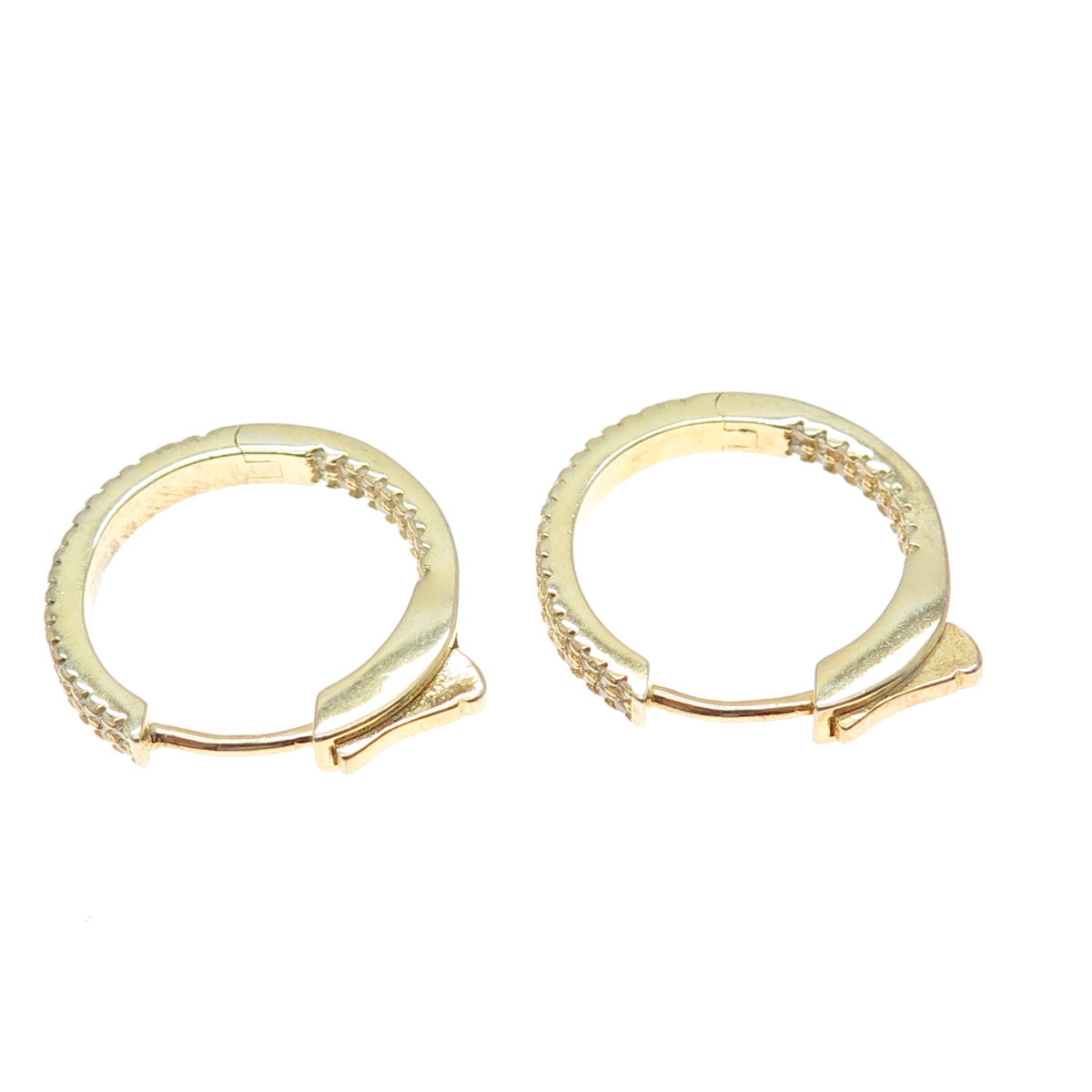 925 Sterling Silver Gold Plated Round-Cut C Z In & Out Hoop Earrings