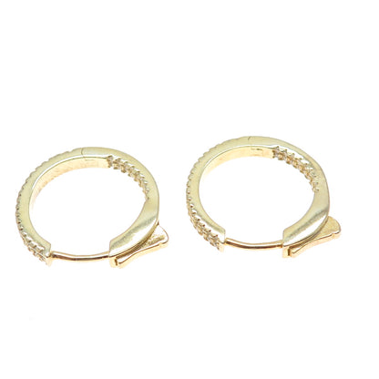 925 Sterling Silver Gold Plated Round-Cut C Z In & Out Hoop Earrings