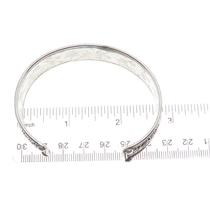 925 Sterling Silver Vintage Floral Filigree Oxidized Adjustable Bracelet 7.5"