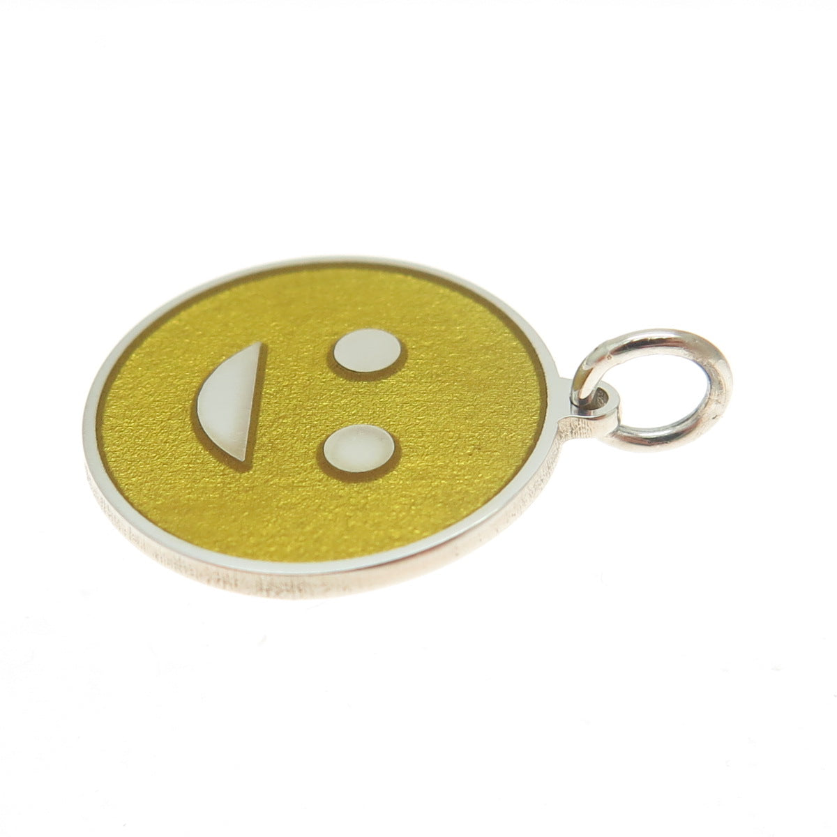 925 Sterling Silver Yellow Enamel Smiling Face Emoji Minimalist Charm Pendant