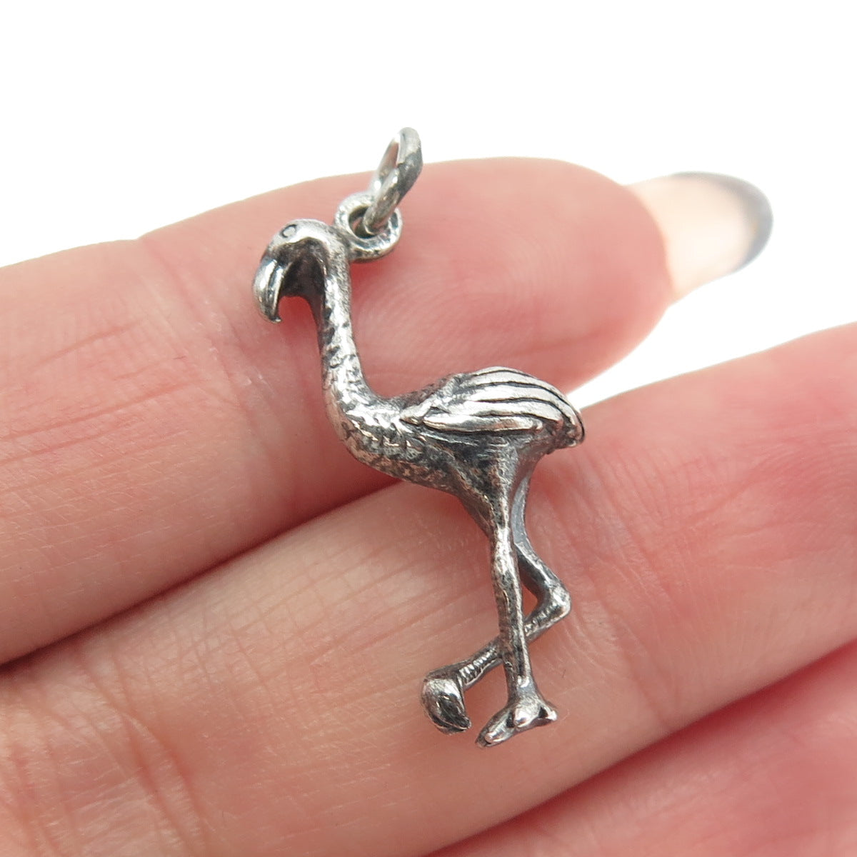 925 Sterling Silver Vintage Flamingo Bird Minimalist Charm Pendant