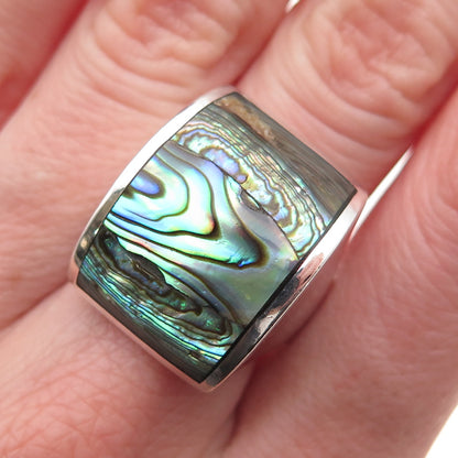 KEN CRAFTS 925 Sterling Silver Vintage Real Abalone Shell Modernist Ring Size 7