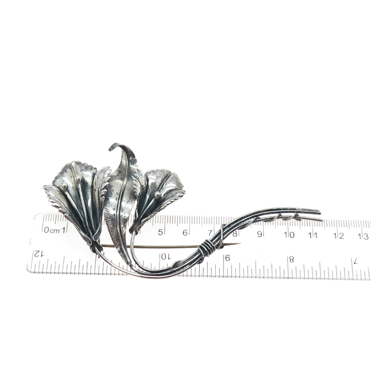 925 Sterling Silver Antique Art Deco Calla Lily Flower Oxidized Pin Brooch