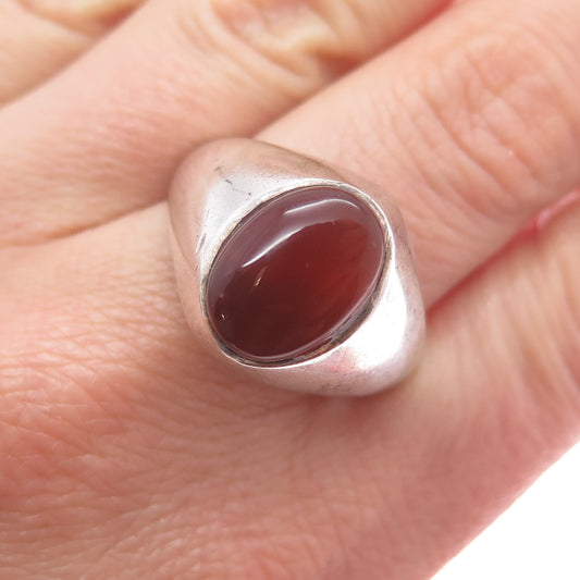 925 Sterling Silver Vintage Real Carnelian Agate Modernist Ring Size 12.25