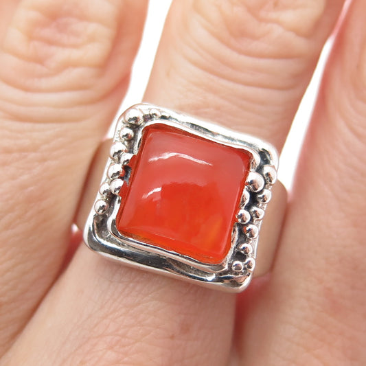HAGIT GORALI Sterling Vintage Israel Carnelian Modernist Beaded Ring Size 10