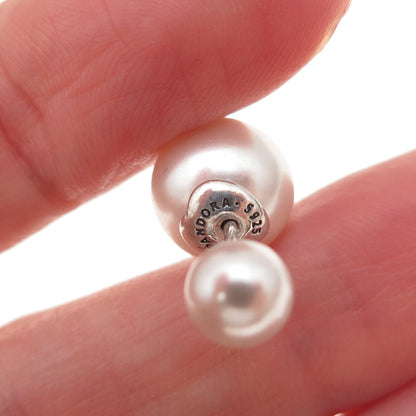 Pandora 925 Sterling Silver Faux Pearl Ball Stud Earrings