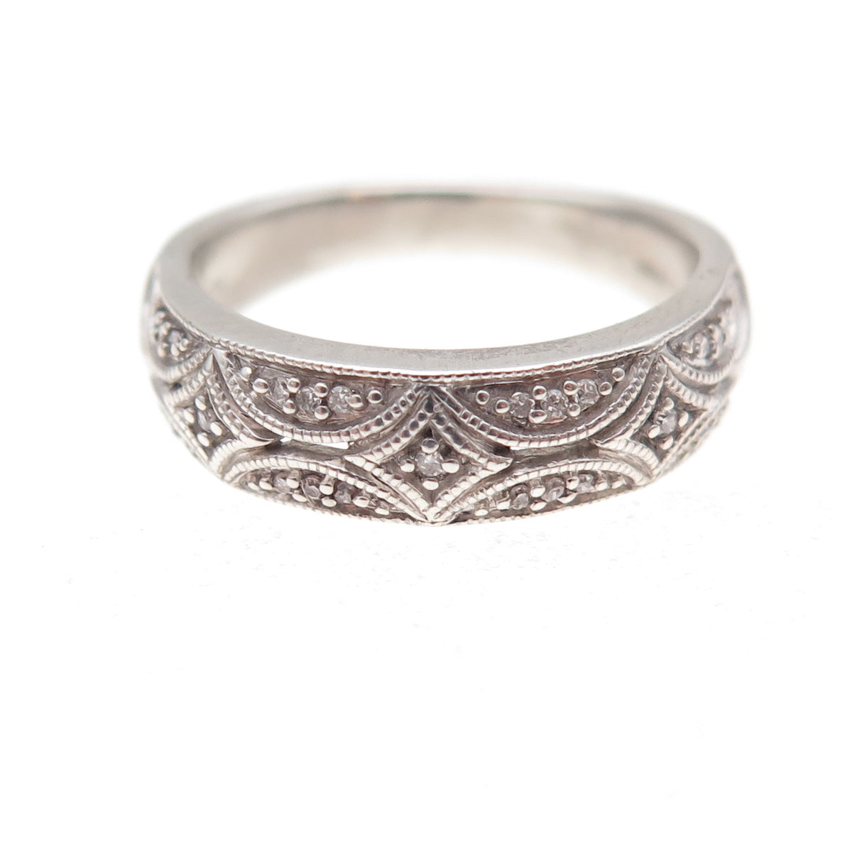 Jane Seymour 925 Sterling Silver Real Round-Cut Diamond Band Ring Size 6