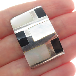925 Sterling Silver Vintage Real MOP & Black Onyx Modernist Slide Pendant