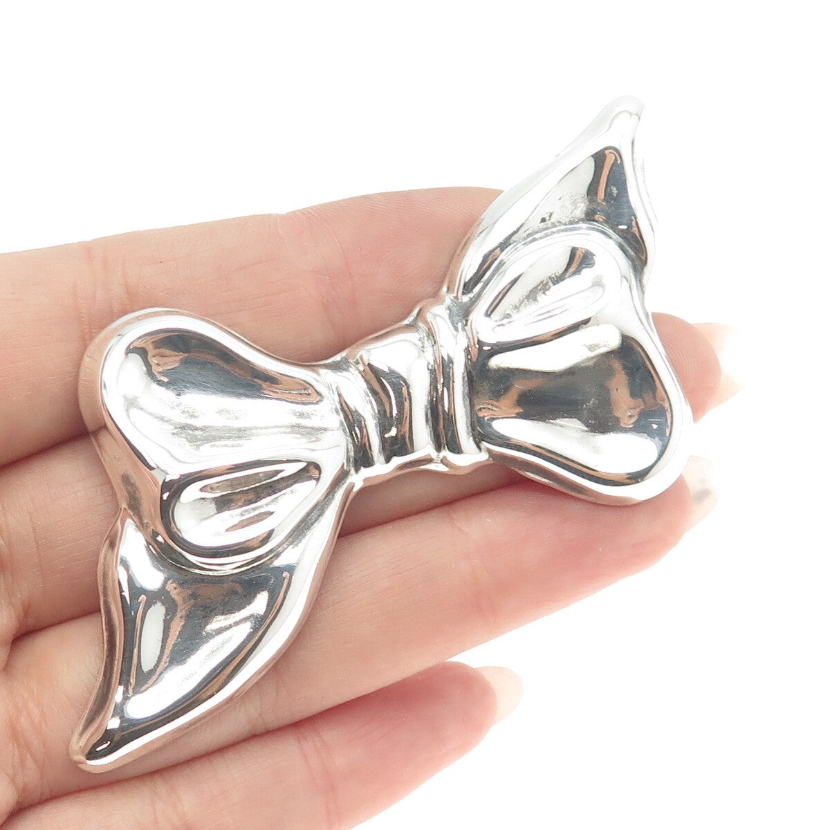 925 Sterling Silver Vintage Mexico Puffy Ribbon Bow Pin Brooch