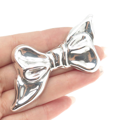 925 Sterling Silver Vintage Mexico Puffy Ribbon Bow Pin Brooch
