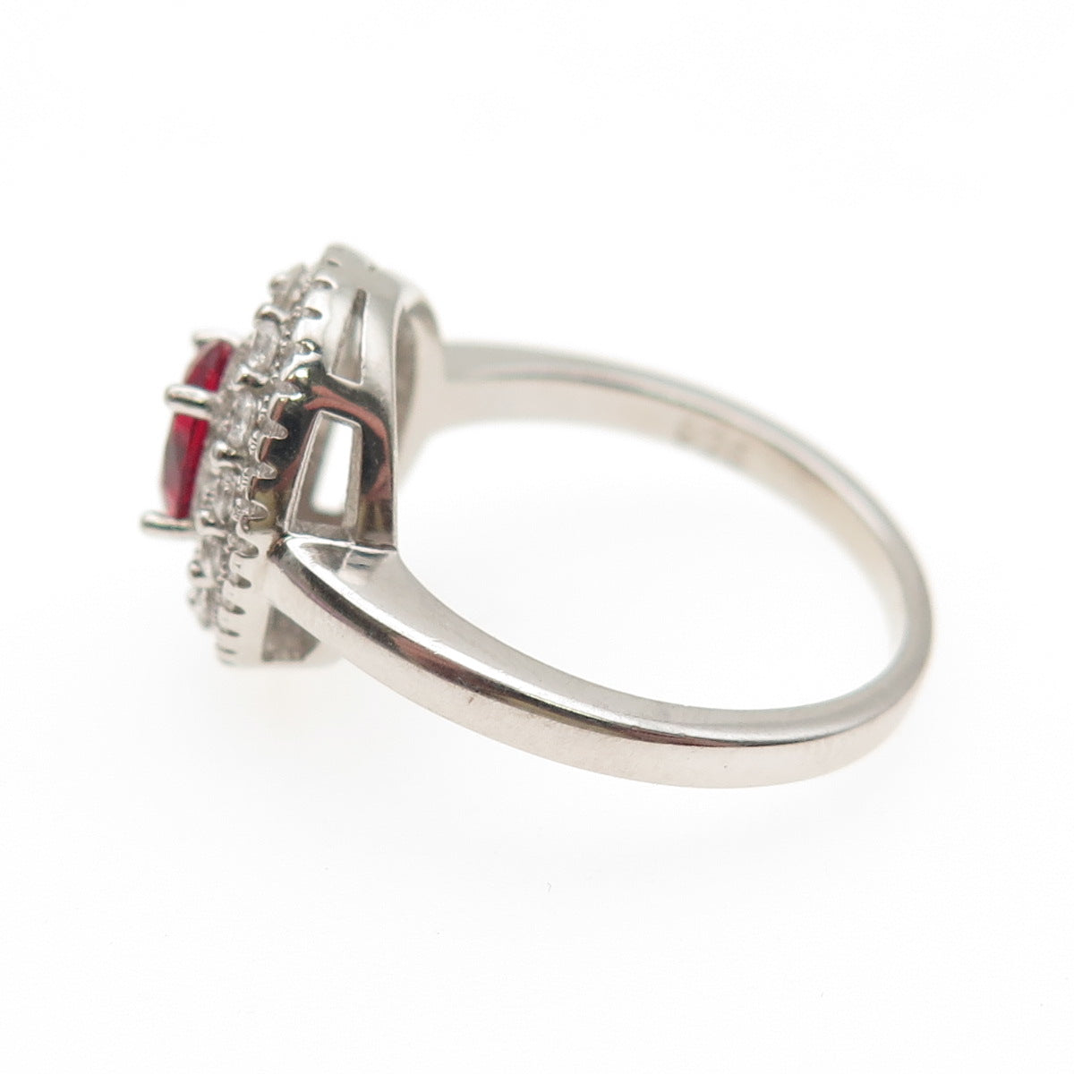 925 Sterling Silver Vintage Red & White C Z Bohemian Ring Size 8