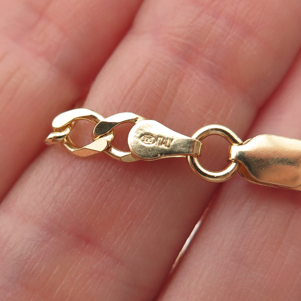 Han 925 Sterling Silver Gold Plated Italy Figaro Chain Necklace 18"