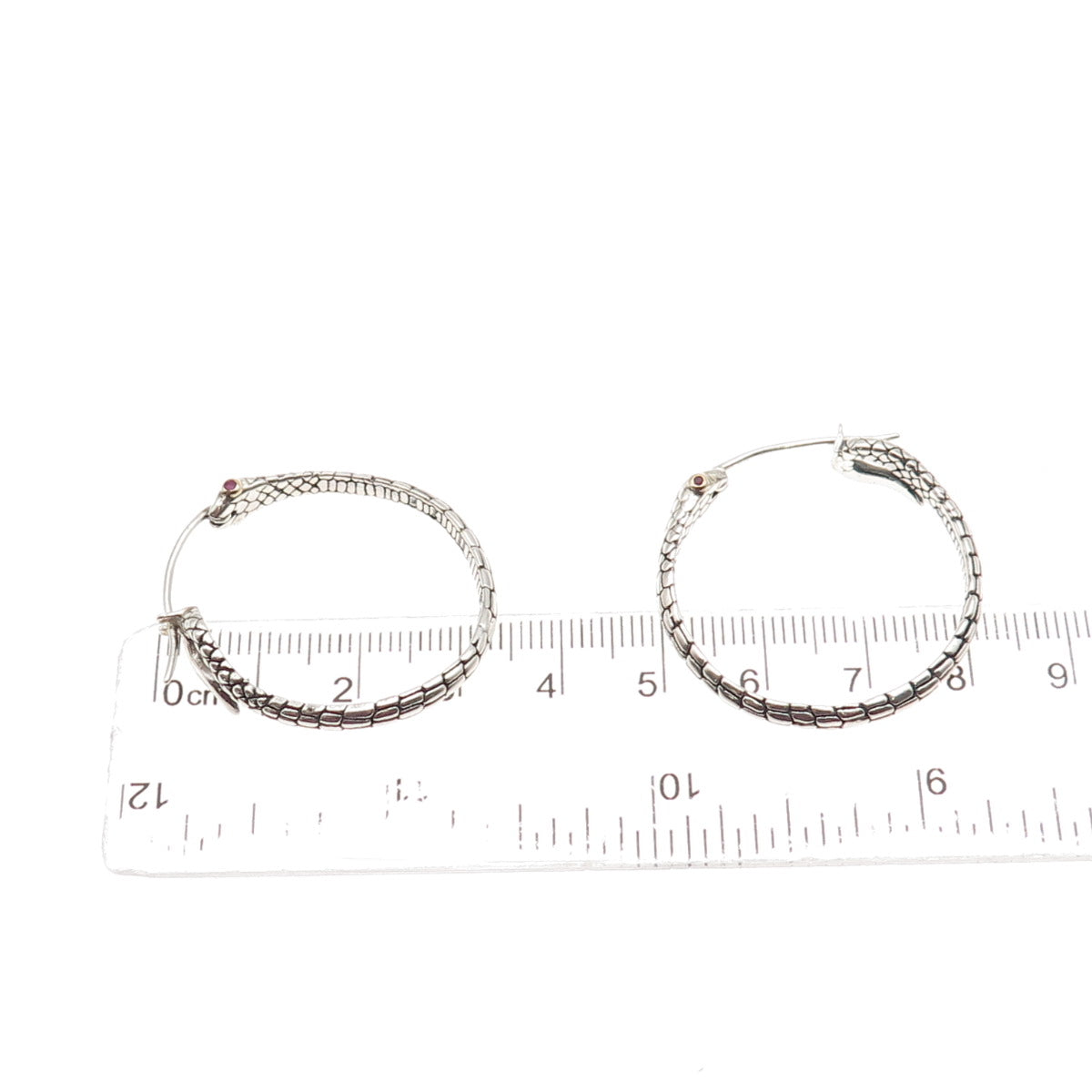 925 Sterling Silver 18K Gold Vintage Real Ruby Snake Hoop Earrings