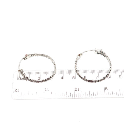 925 Sterling Silver 18K Gold Vintage Real Ruby Snake Hoop Earrings