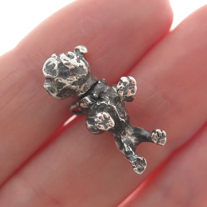 925 Sterling Silver Vintage Dog Oxidized Minimalist 3D Charm Pendant