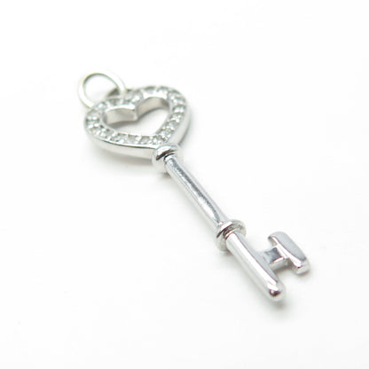 925 Sterling Silver Pave C Z Key Heart Pendant