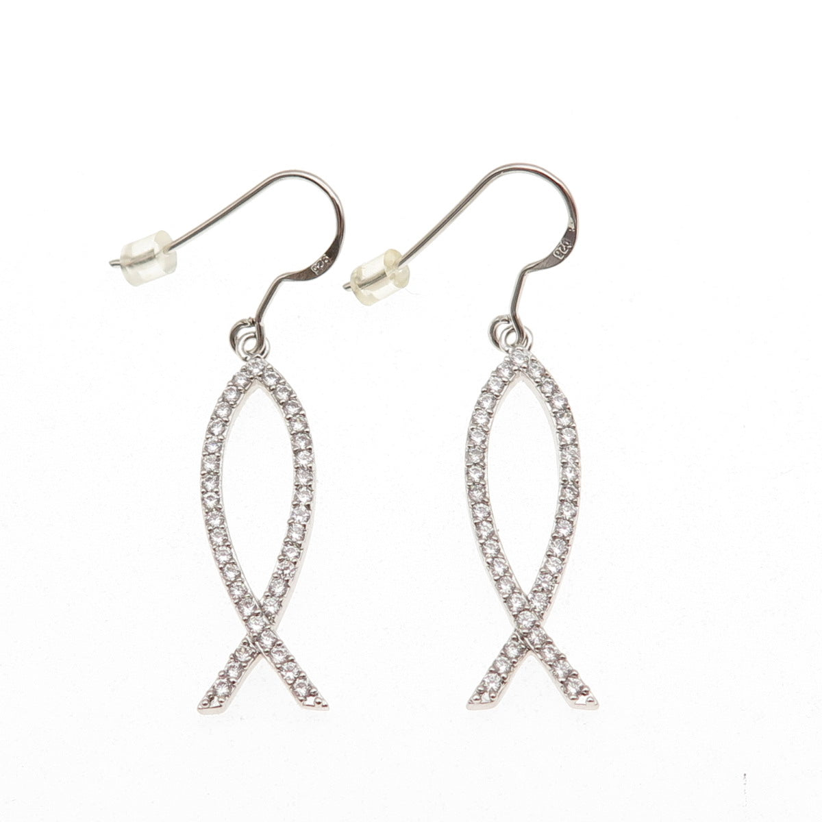 925 Sterling Silver Round-Cut C Z Pisces Zodiac Sign Dangle Earrings