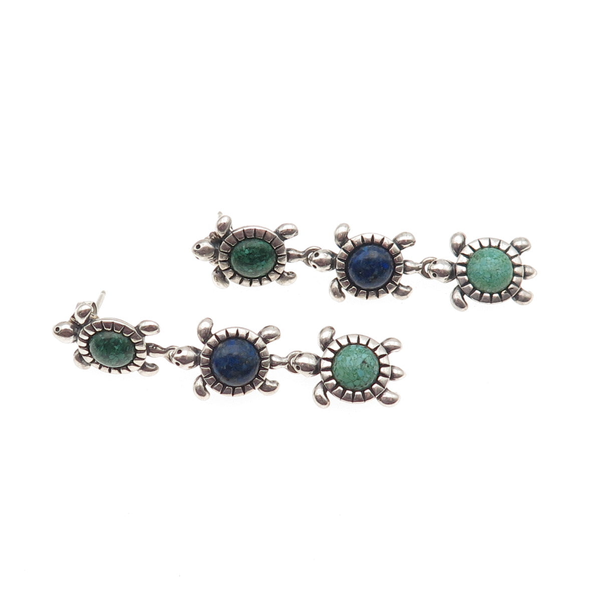 Carolyn Pollack Sterling Vintage Real Turquoise Malachite Lapis Inlay Earrings