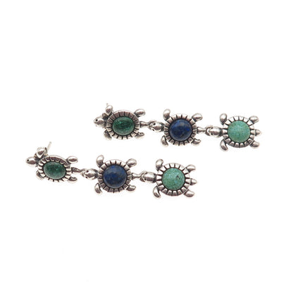 Carolyn Pollack Sterling Vintage Real Turquoise Malachite Lapis Inlay Earrings