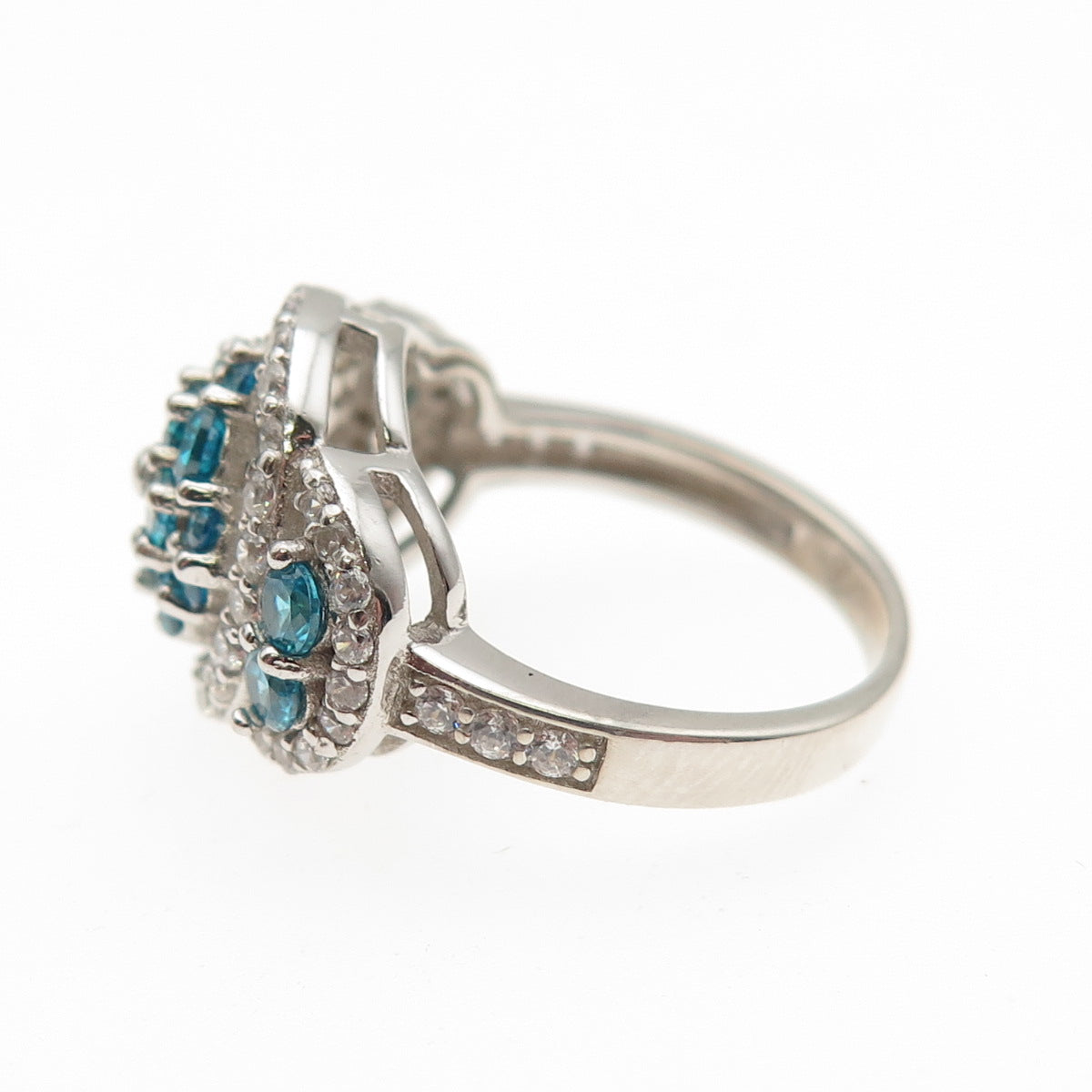 925 Sterling Silver Round-Cut Blue & White C Z Ring Size 5