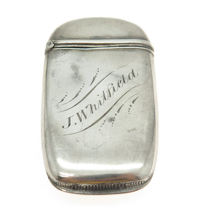 925 Sterling Silver Antique Art Deco Engraved "J. Whitfield" Match / Vesta Case