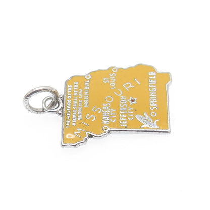 925 Sterling Silver Vintage Enamel Missouri State Map Minimalist Charm Pendant