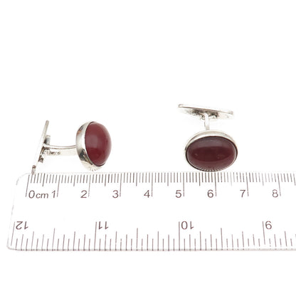 925 Sterling Silver Vintage Real Cabochon Carnelian Oxidized Cufflinks
