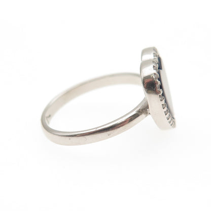 925 Sterling Silver Vintage Real Black Onyx & C Z Heart Ring Size 7