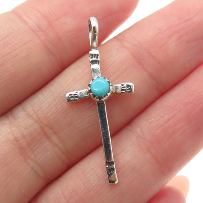 ROBERT PLATERO NAVAJO Old Pawn Sterling Silver Vintage Turquoise Cross Pendant