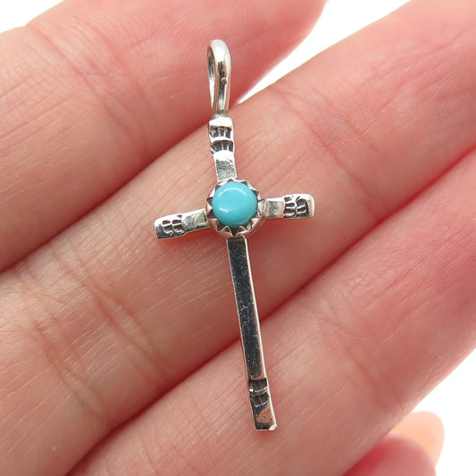 ROBERT PLATERO NAVAJO Old Pawn Sterling Silver Vintage Turquoise Cross Pendant