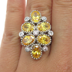 925 Sterling Silver Oval & Round-Cut Canary White C Z Cluster Ring Size 7