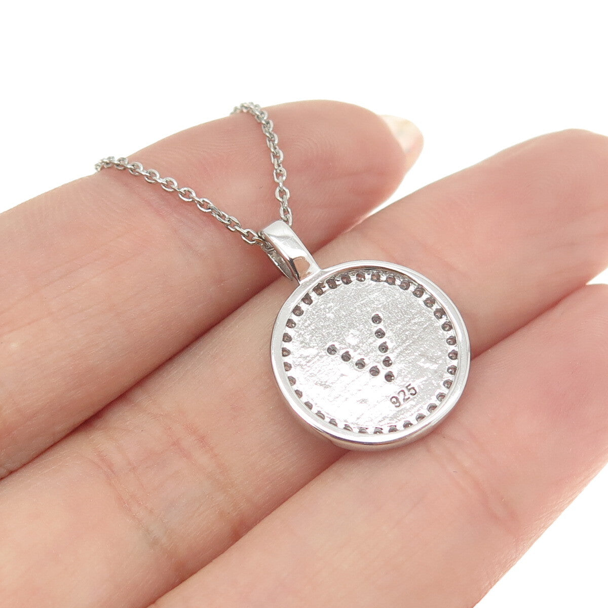 925 Sterling Silver C Z Letter "V" Initial Cable Chain Necklace 16"