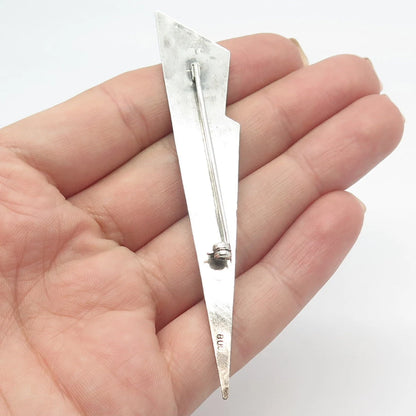 800 Silver Vintage Hammered Leaf Modernist Pin Brooch