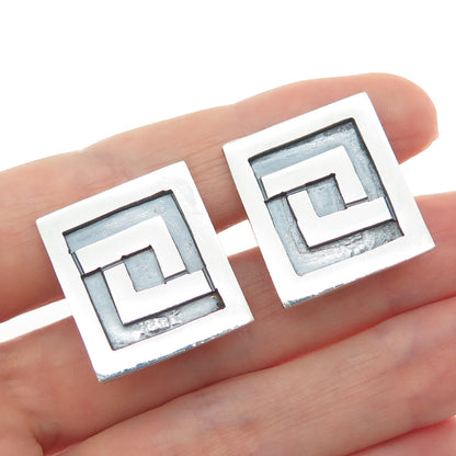 925 Sterling Silver Vintage Mexico Aztec Key Oxidized Screw Back Earrings