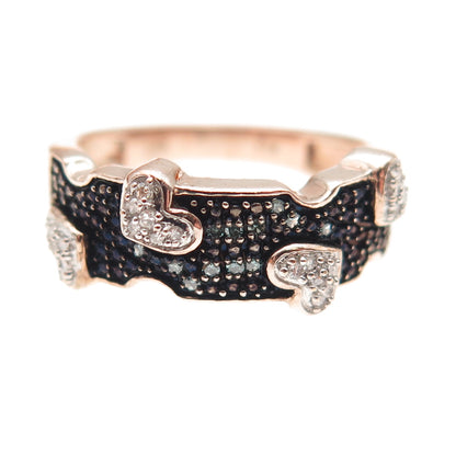 Samara Sterling Silver Gold Plated Real Blue & White Diamond Heart Ring Size 6