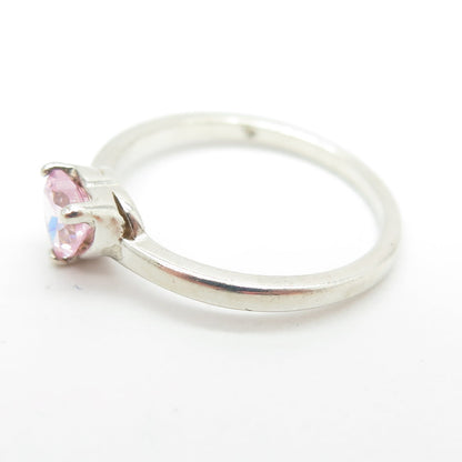 925 Sterling Silver Heart-Cut Pink C Z Ring Size 6