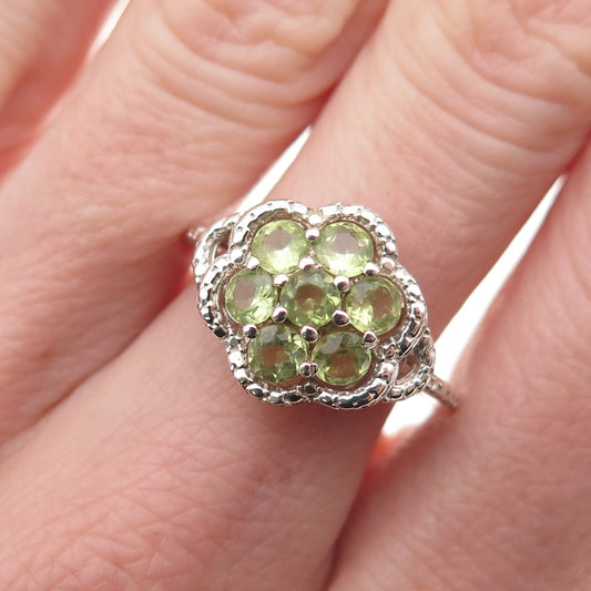 Chuck Clemency 925 Sterling Silver Real Round-Cut Peridot Cluster Ring Size 7