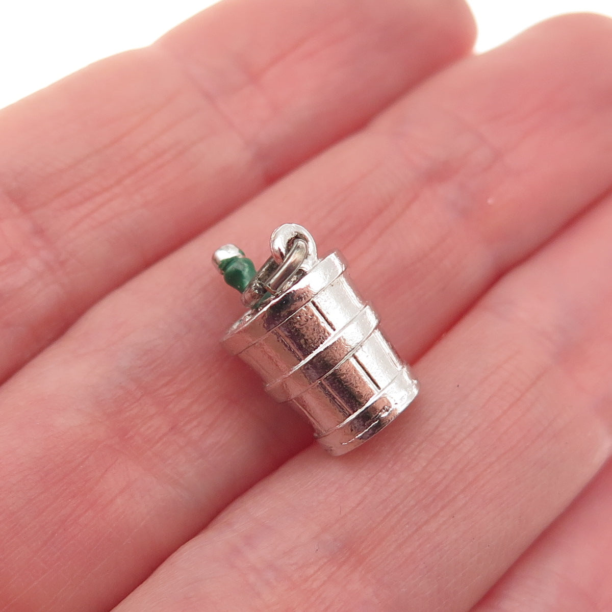 WELLS 925 Sterling Silver Vintage Enamel Champagne Bucket 3D Mini Charm Pendant