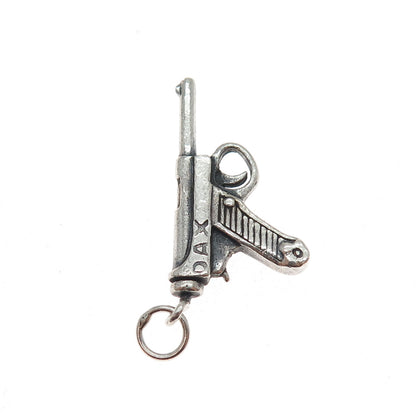 925 Sterling Silver Vintage Luger Pistol Oxidized Charm Pendant